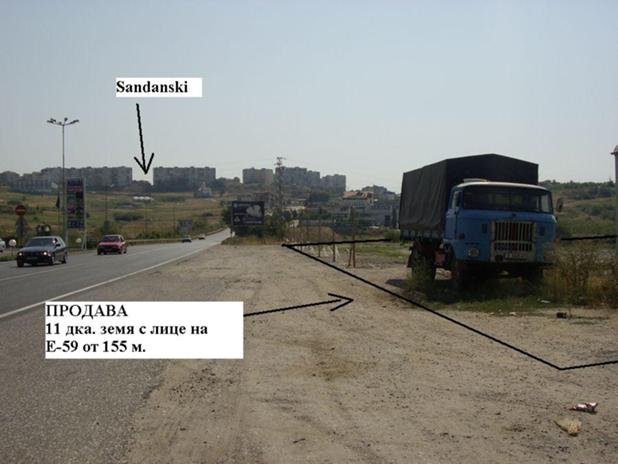 област Благоевград
гр.Сандански
главен път Е-79 	Карта на района
